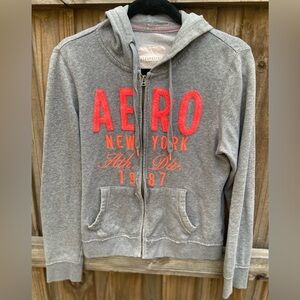 Y2k Aeropostale Grey & Pink Distressed Embroidered Zip Up Hoodie LG